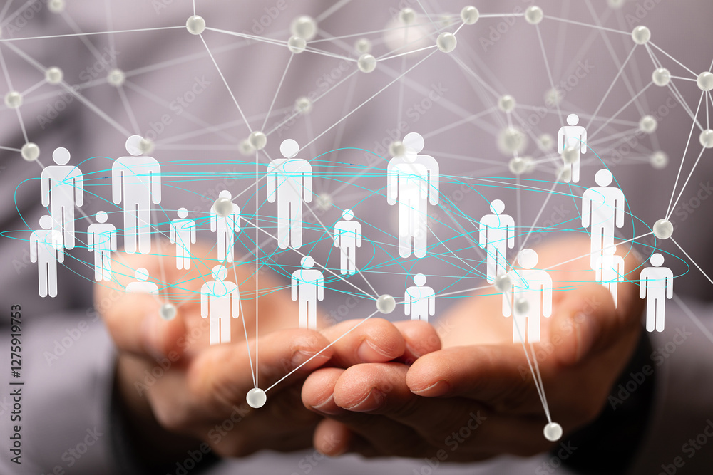 Poster Global network. Blockchain. 3D illustration. Neural networks and artificial intelligence. Abstract