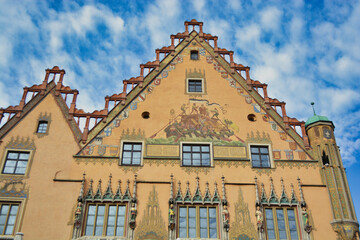 Townhall in the center of Ulm Old Town. Old germany architecture