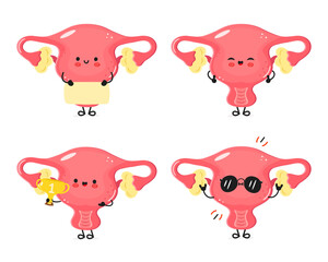Cute Uterus characters in various poses and expressions.