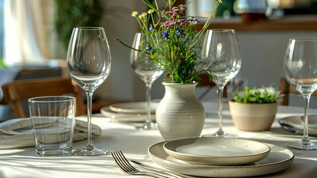 Minimalist table setting with elegant dinnerware