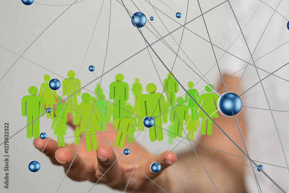 Aufkleber Global network. Blockchain. 3D illustration. Neural networks and artificial intelligence. Abstract