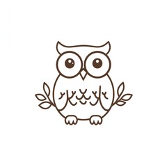 Fototapeta premium Adorable Owl perched on a branch, minimalist line art logo design.