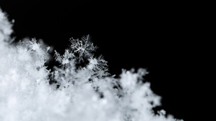 natural snowflakes on snow, winter