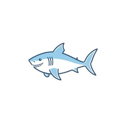 Adorable cartoon shark, swimming happily.  A minimalist line art design.