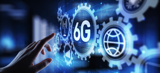 6G New generation telecommunication fast internet and technology concept on virtual screen.