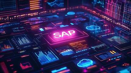 Fototapeta premium Futuristic digital interface featuring glowing text, suitable for technology and design projects.