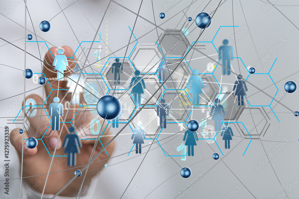 Poster Neural network concept. Connected cells with links.