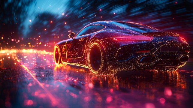 A dynamic and reassuring design for a car insurance company, featuring a stylized car and a protective shield around it, with colors like red and blue to evoke safety and reliability