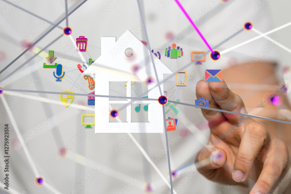 Poster home data. Digital cyberspace with particles and Digital data network connections concept. - 3d
