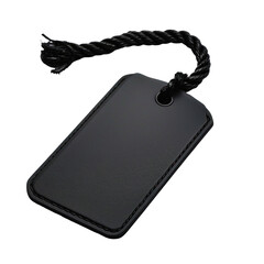Fototapeta premium Blank black tag with string for labeling items isolated on png transparent background, cut out