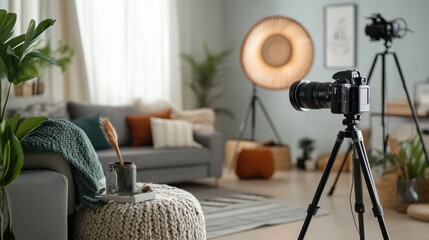 Video generation for a DIY home decor tutorial in a stylish living room. Featuring creativity and transformation