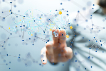 Global network. Blockchain. 3D illustration. Neural networks and artificial intelligence. Abstract  3d