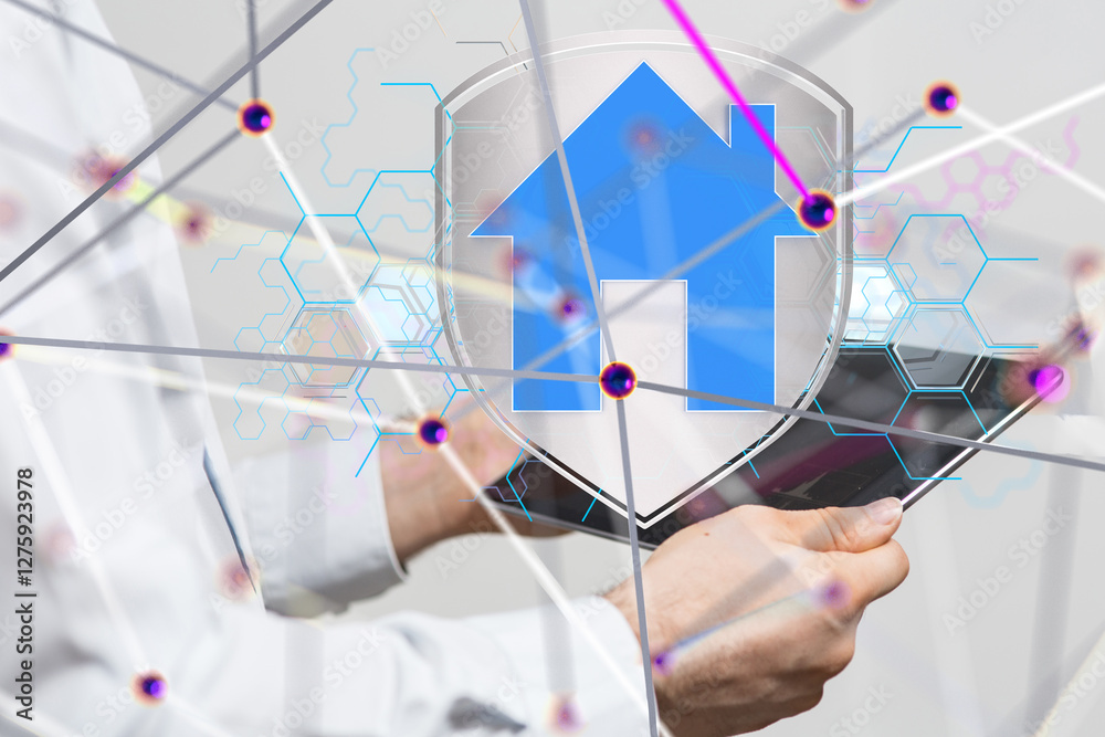 Aufkleber house. data big data visualization background.abstract technology - 3d