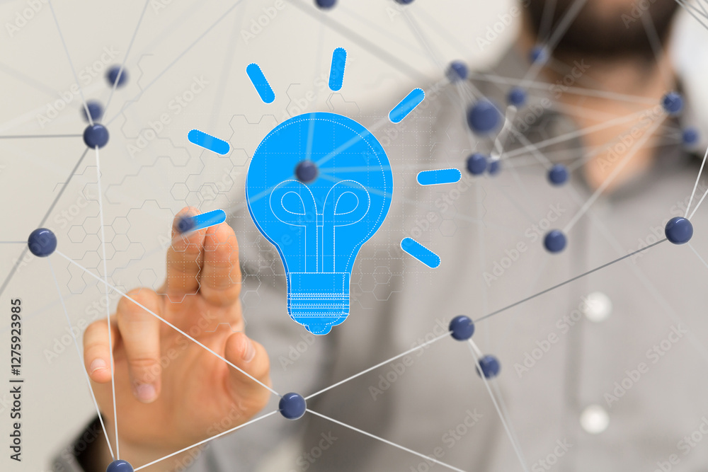 Poster lampNeural network 3D illustration. Big data and cybersecurity