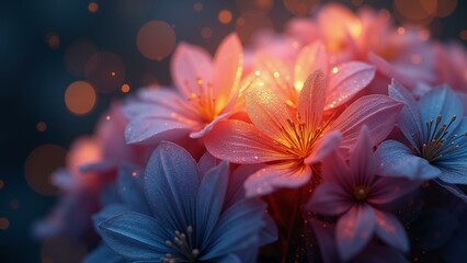 Obraz premium A stunning display of colorful lights forming a bouquet with intricate details and lifelike textures in 8k resolution, resembling abstract art., ultra detailed, 8k resolution, HDR, professional