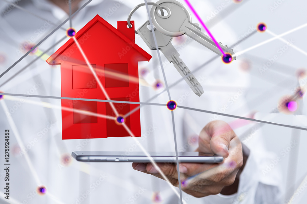 Poster home choice Big data and artificial intelligence concept. Machine learning and cyber mind domination - 3d