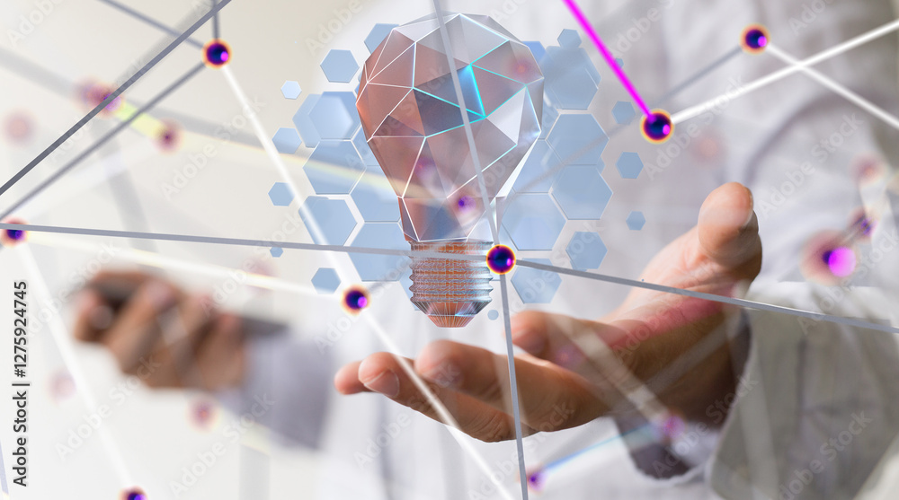 Poster Neural network 3D illustration. Big data and cybersecurity - 3d
