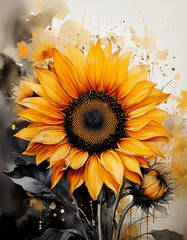 Słoneczniki w stylu akwareli, tapeta, dekoracja. Generative AI