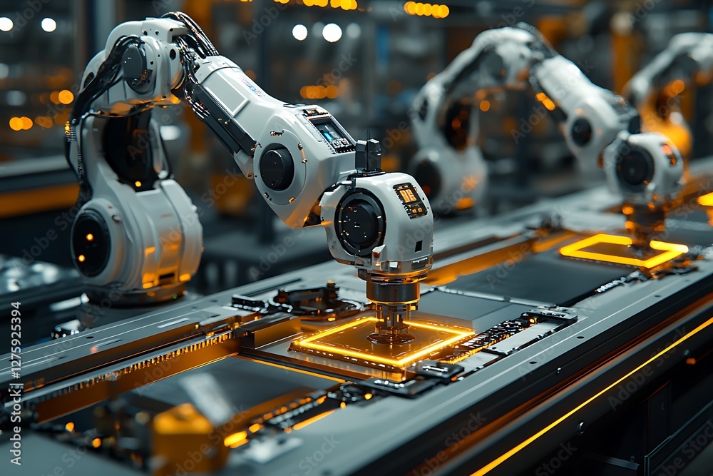 Poster Futuristic CNC machining process showcasing automation technology in action.