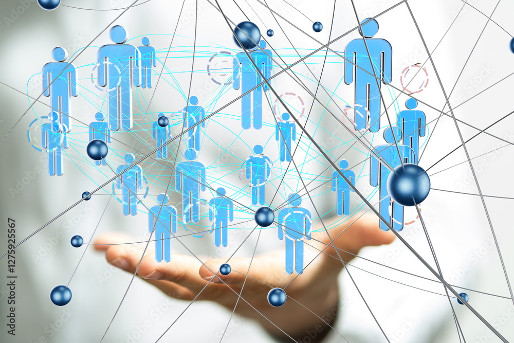 Aufkleber Global network. Blockchain. 3D illustration. Neural networks and artificial intelligence. Abstract