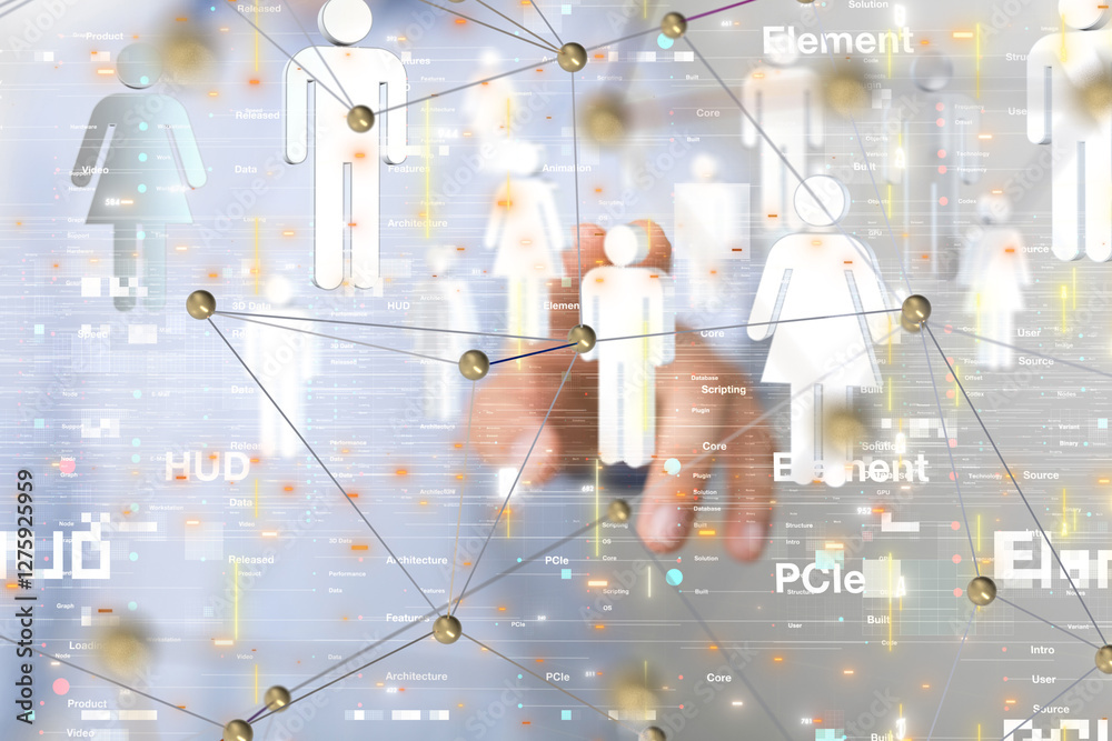 Poster Global network. Blockchain. 3D illustration. Neural networks and artificial intelligence. Abstract