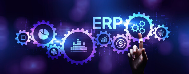 ERP Enterprise resources planning SAP business process automation internet technology concept.
