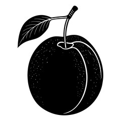 plum black silhouette vector, Simple silhouette Design vector icon with white background. Fruit silhouette vector