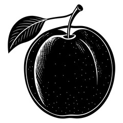 plum black silhouette vector, Simple silhouette Design vector icon with white background. Fruit silhouette vector