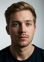 Fototapeta premium Handsome Blonde Man, Clean Cut, Professional Headshot, Expressive Blue Eyes