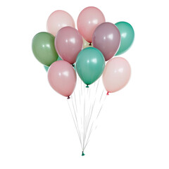 Obraz premium Colorful balloons floating against a white background isolated on png transparent background, cut out