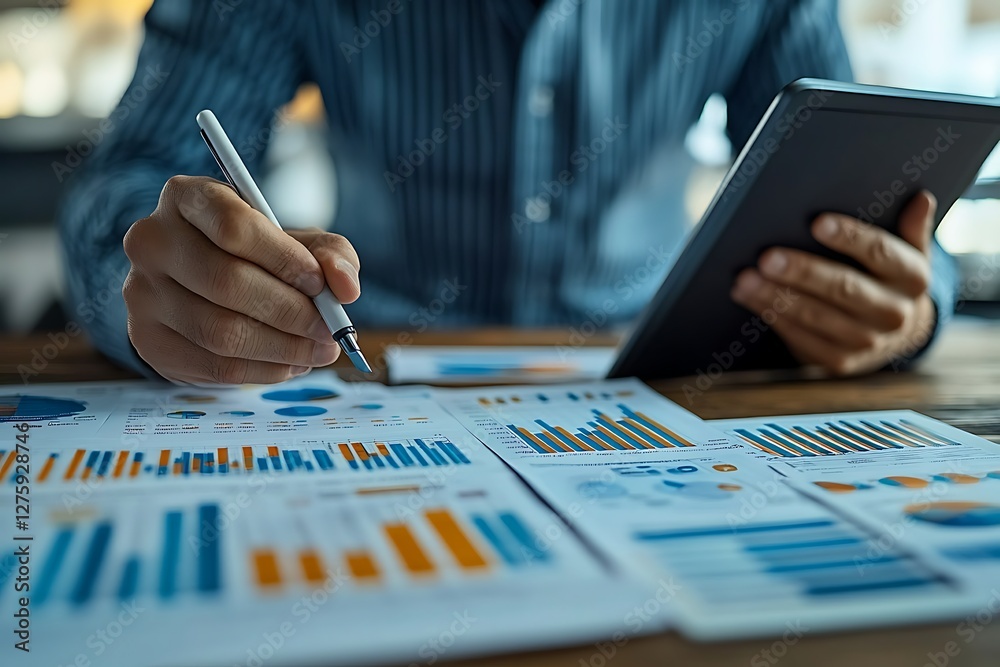 Aufkleber image of a financial expert analyzing revenue growth statistics in a professional setting.