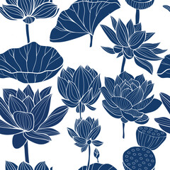 Lotus floral background seamless pattern.