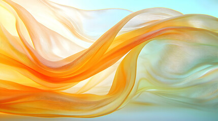 Flowing orange silk fabric, light background, abstract design, website banner