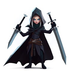 A Young Female Warrior Holds Two Swords