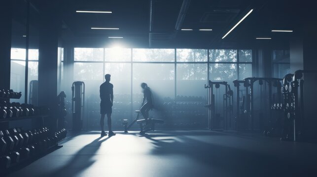 Video generation for a fitness trainer coaching a client at a gym. Featuring fitness and motivation