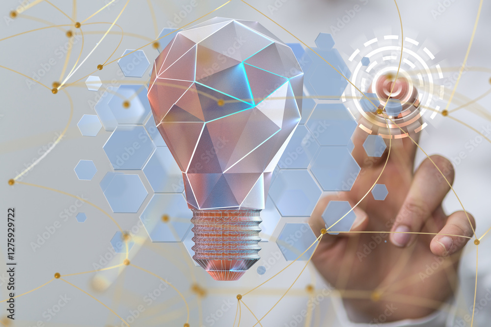 Poster Neural network 3D illustration. Big data and cybersecurity