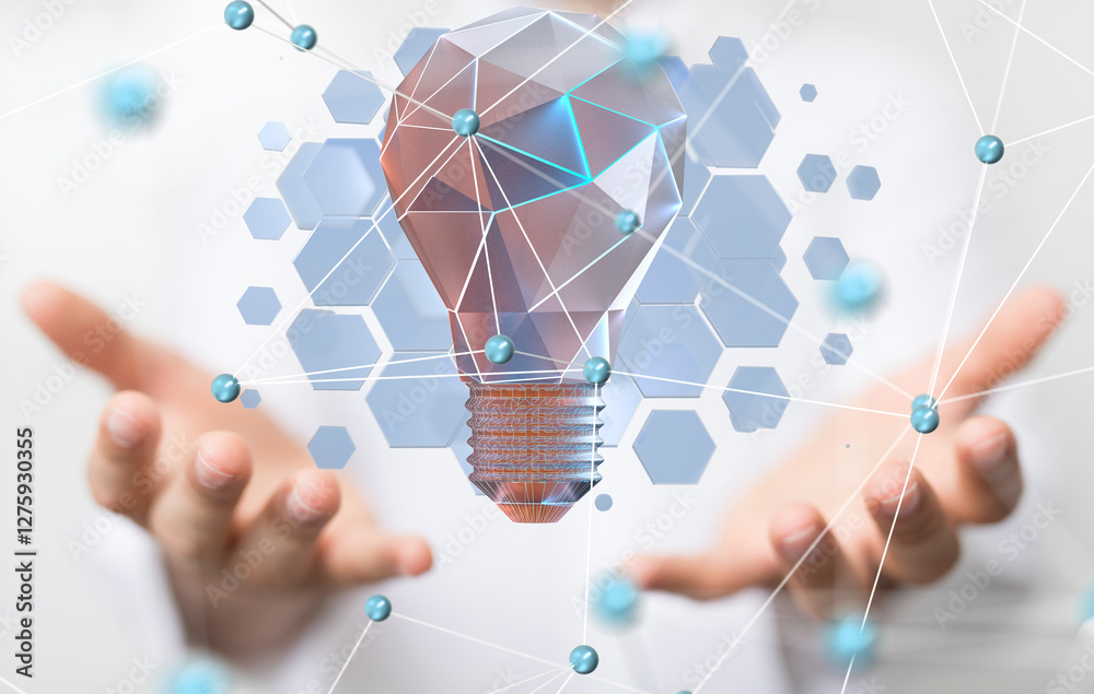 Aufkleber lampneural network 3d illustration. big data and cybersecurity