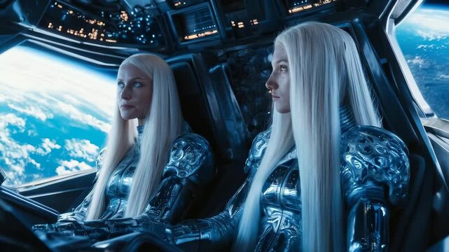 Two Pleiadian space travelers or explorers in their space ship
