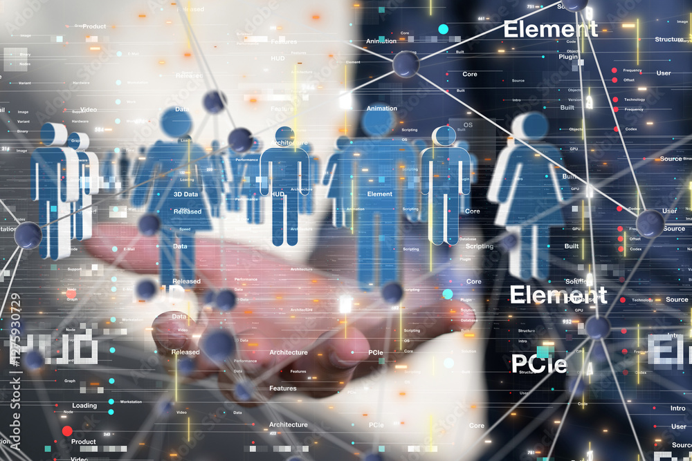 Leinwandbilder Global network. Blockchain. 3D illustration. Neural networks and artificial intelligence. Abstract
