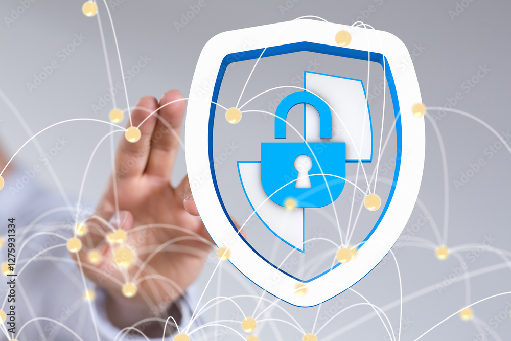 Poster Information technology protected with firewall, secure access and encryption against cyber