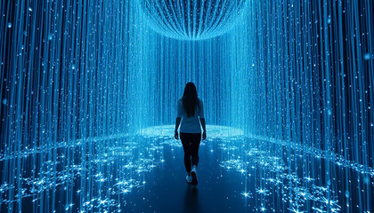 Immersive Digital Rain Room – Interactive Light Droplet Experience.