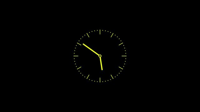 Analog clock isolated simple animation without rim yellow color