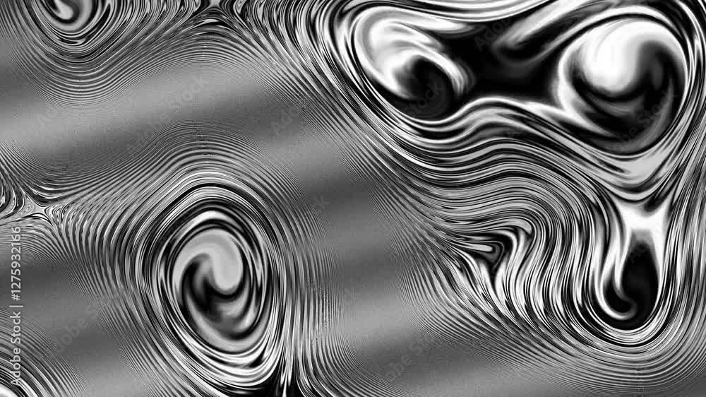 Poster looped animated fluid abstract texture of swirling liquid chrome metal