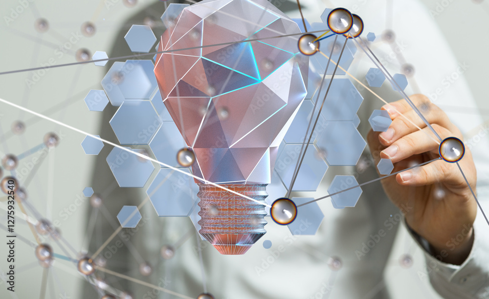 Poster neural network 3d illustration. big data and cybersecurity