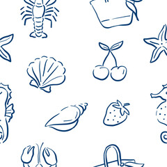Vintage Cute Doodle hand drawn set. Elegant Summer vibes seamless pattern