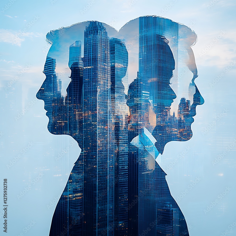Aufkleber a stock image showcasing the double exposure effect applied to business leaders, emphasizing creativ