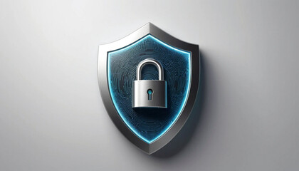 a glowing blue shield with a lock inside