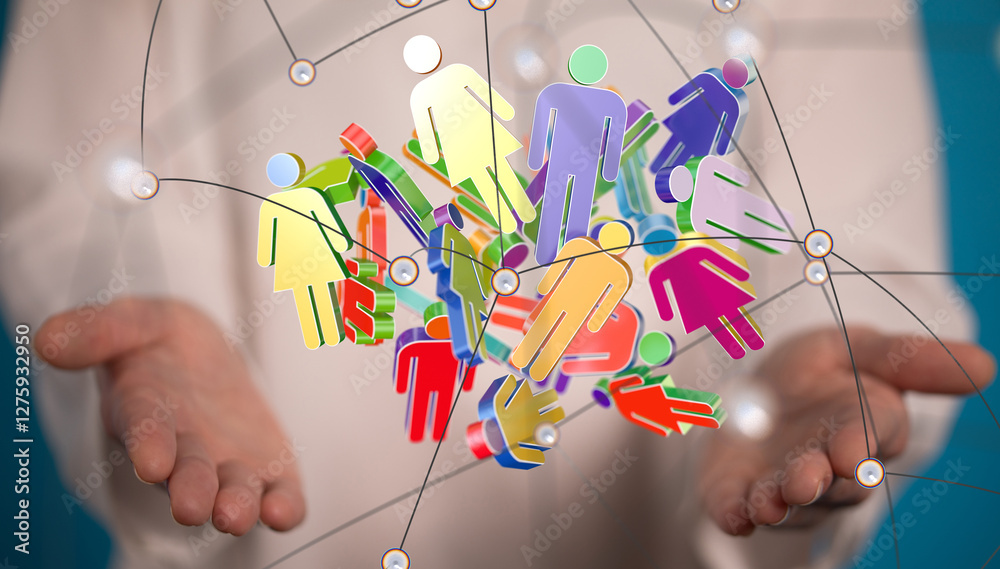 Leinwandbilder Global network. Blockchain. 3D illustration. Neural networks and artificial intelligence. Abstract