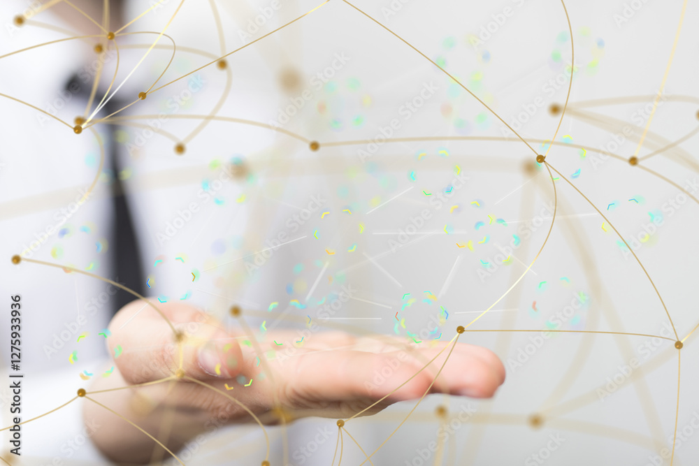 Aufkleber Digital technology background. Network connection dots and lines.