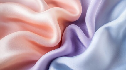 Obraz premium Pastel Silk Fabric Drape: A Textured Symphony of Peach, Lavender, and Sky Blue